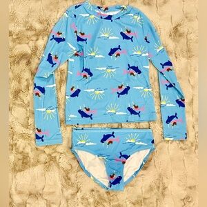 Hanna Andersson Blue Rashguard and bikini bottom with Narwhal and Mermaid Print